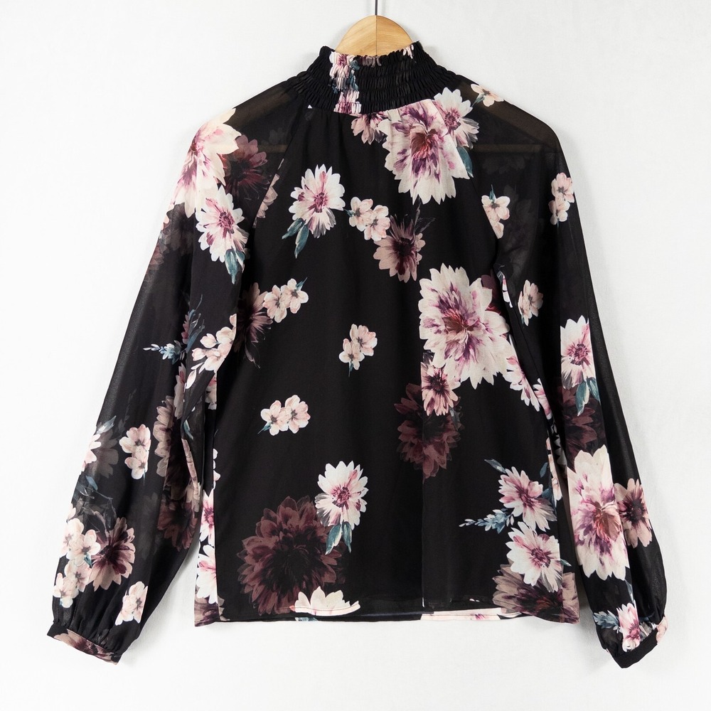 Yumi Kim Lexington Ave Top Blouse Womens Sz Small Black Lilac Dance Floral NEW